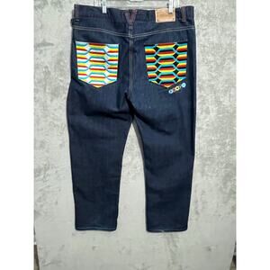 Y2K Coogie Jeans Size 38x33 Colorful Embroidered Pockets Baggy Hip Hop Skater